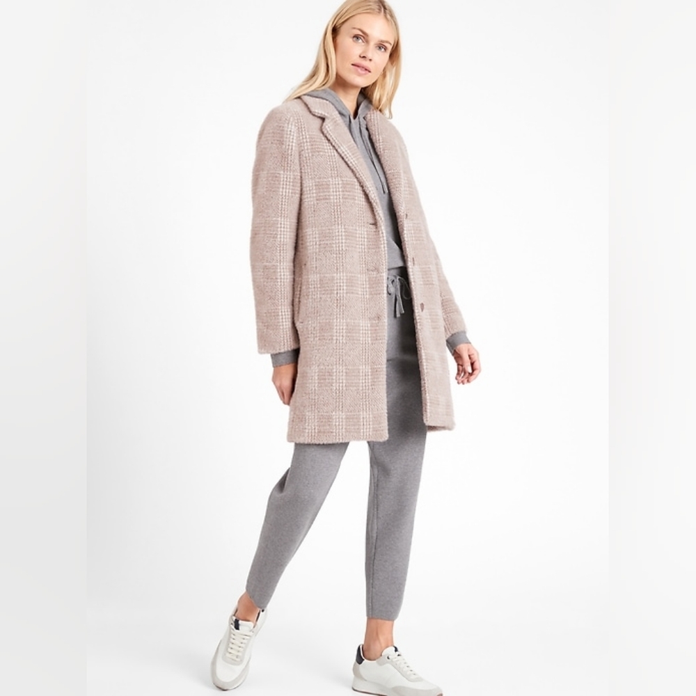 NEW NWT Banana Republic Brushed Plaid Car Coat Fresh Taupe Sz. S Small